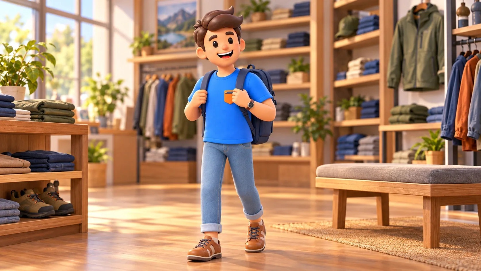 El personaje de RoadMe compara una mochila y una maleta para su viaje