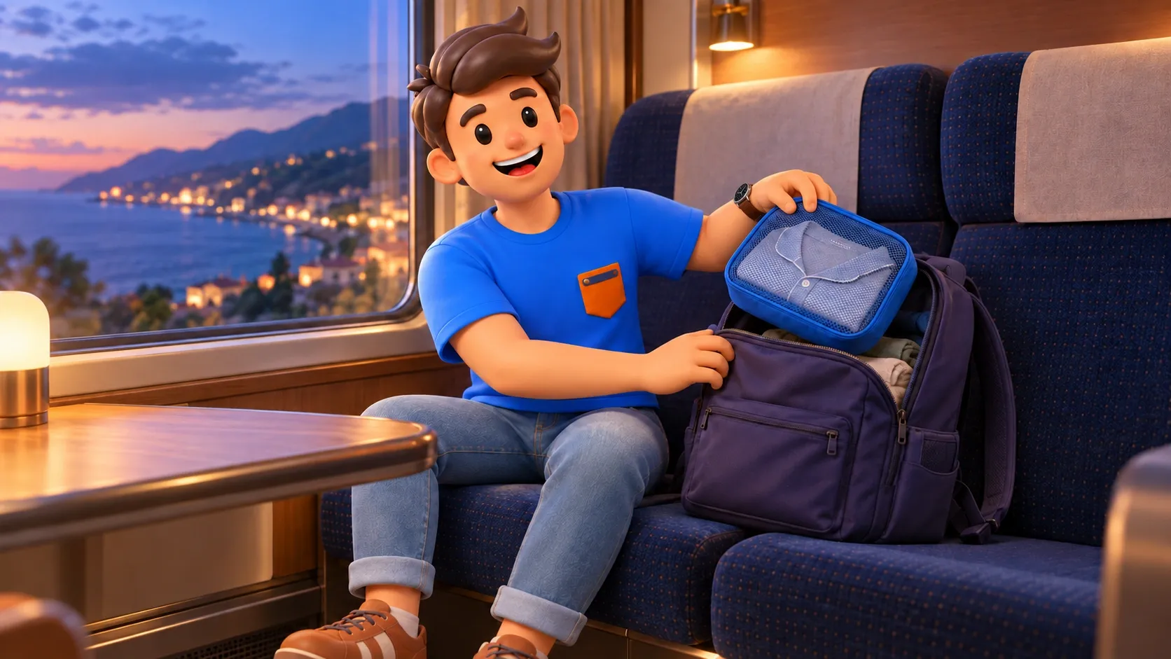 Illustration zu Packwürfeln und Kompressionsbeuteln im Reisegepäck