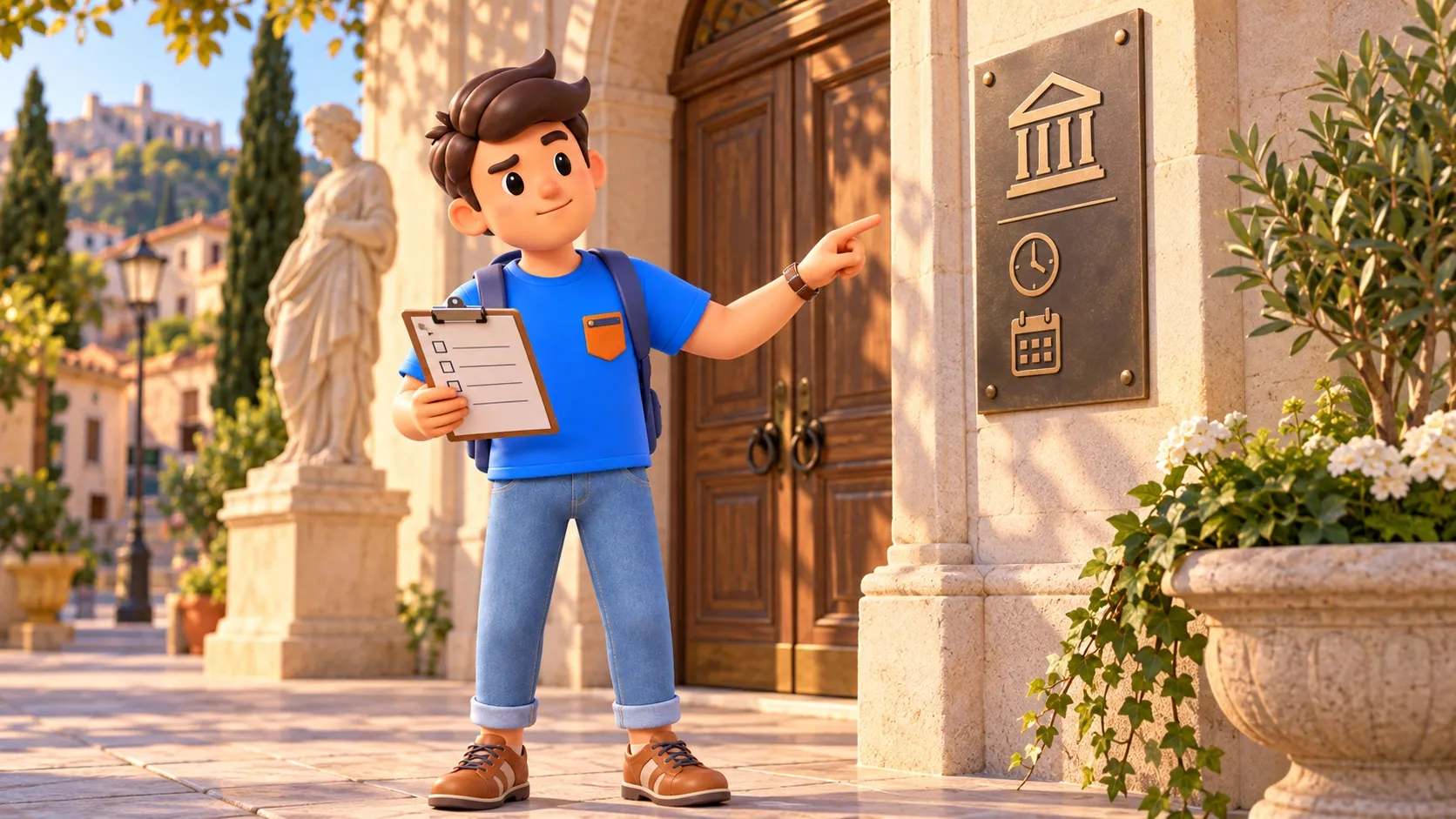 El personaje de RoadMe revisa un itinerario de viaje preparado con ayuda de la IA