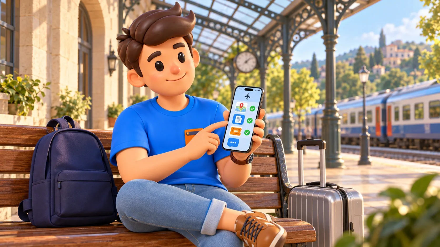 Illustration RoadMe de la préparation du téléphone avant un voyage