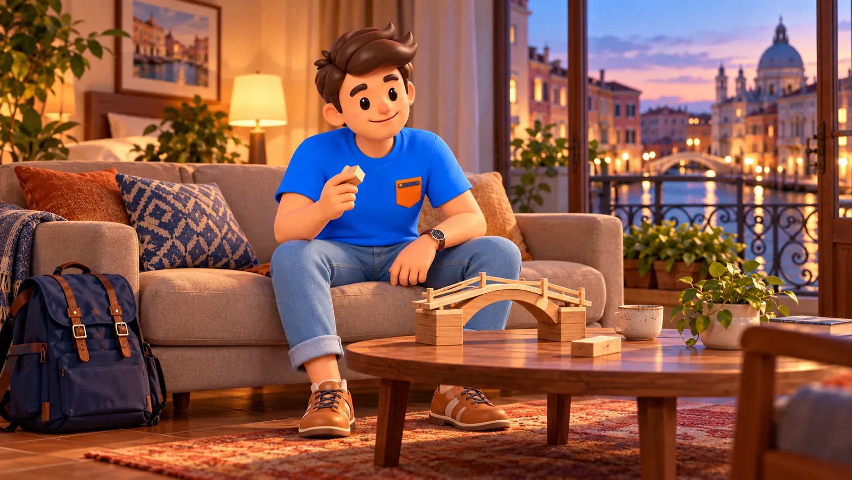 Illustration conceptuelle d’une pause avec une maquette personnelle de pont en arc à l’hébergement