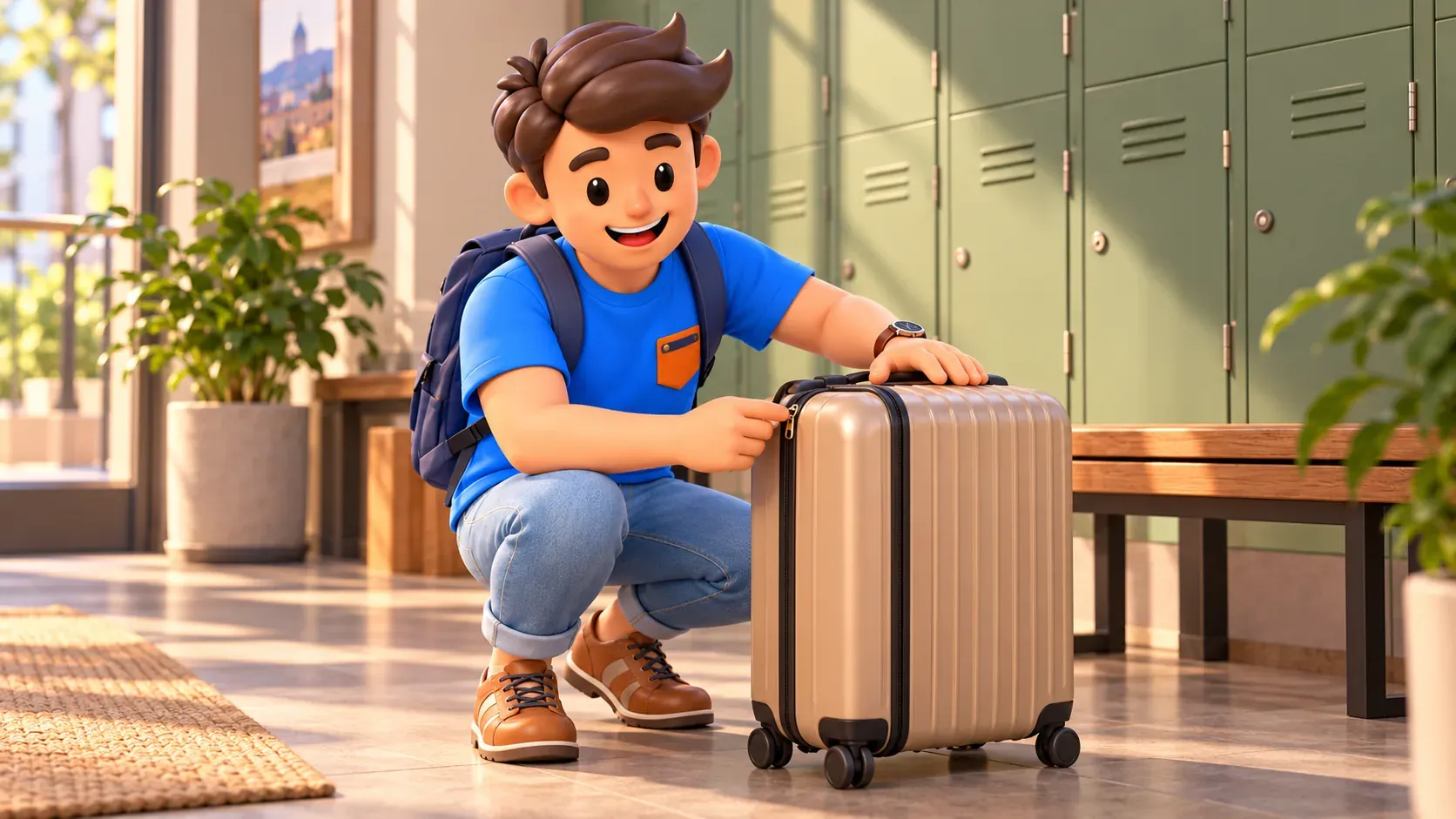 Conceptual illustration of preparing a personal suitcase before a walk