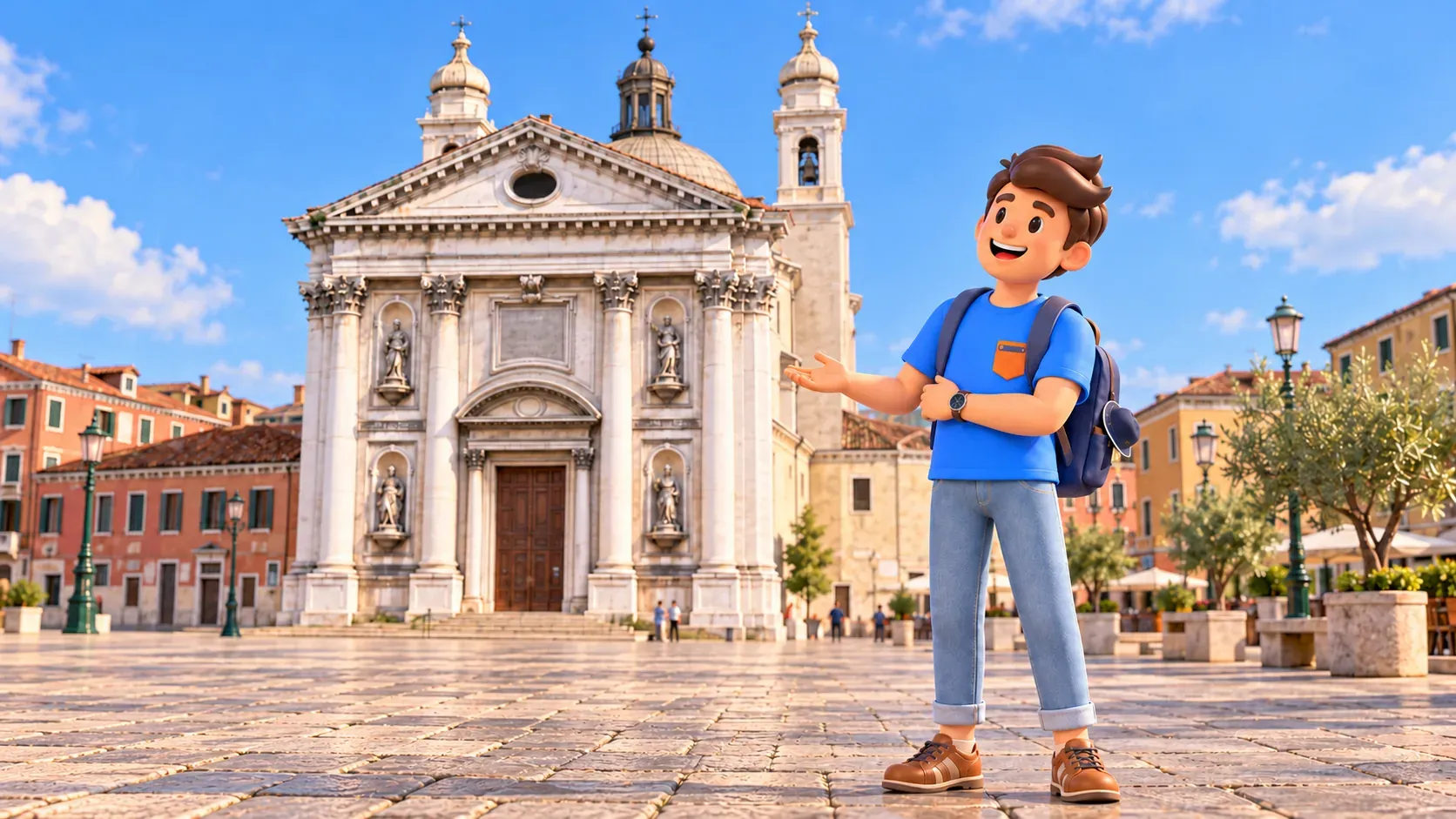 Conceptual illustration of looking at the Gesuati church exterior after a museum visit