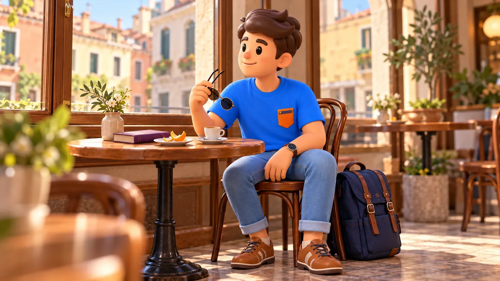 Ilustración conceptual de una pausa de café en un establecimiento sin nombre