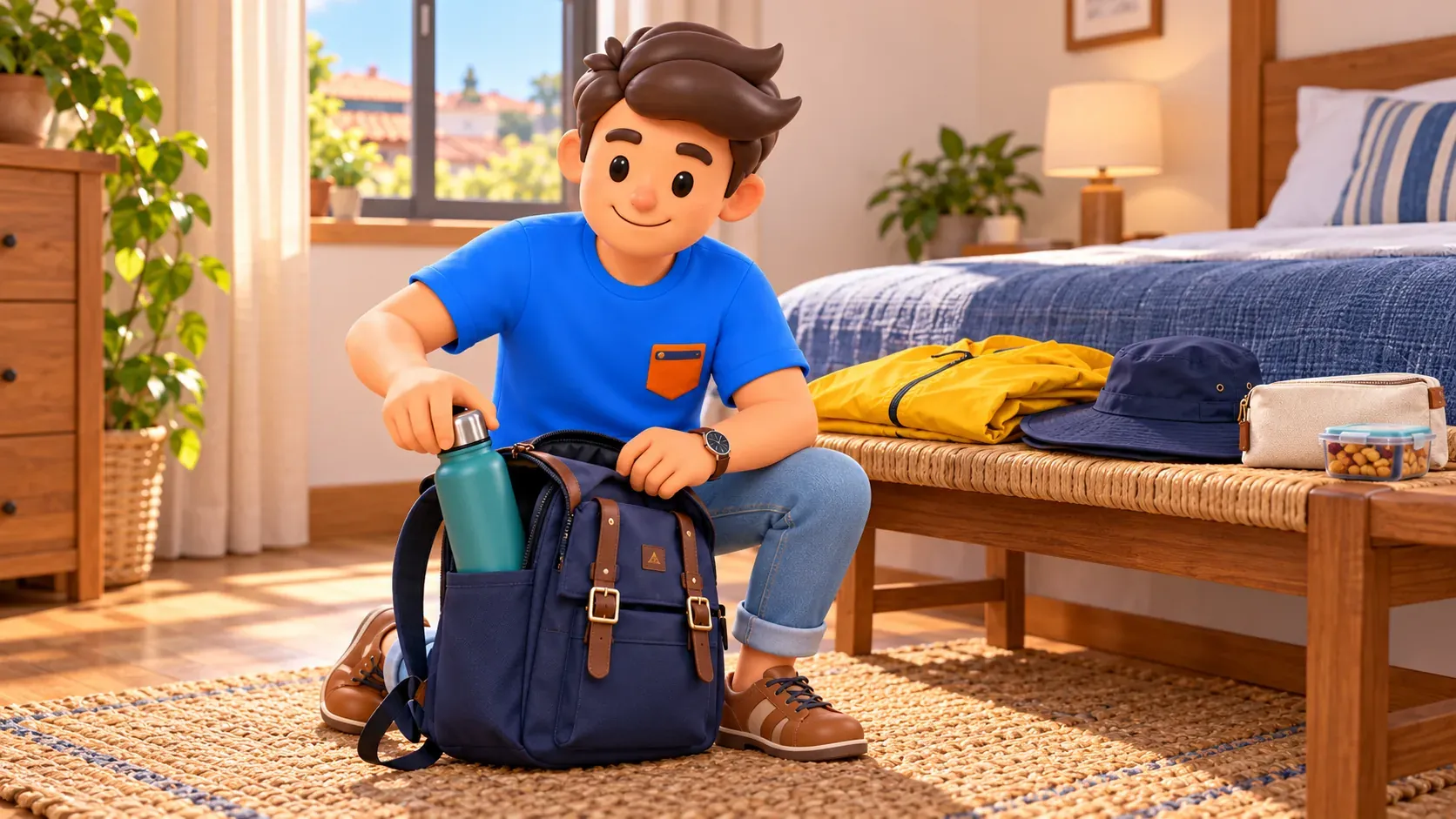 Illustration conceptuelle de la préparation d’un sac personnel dans l’hébergement