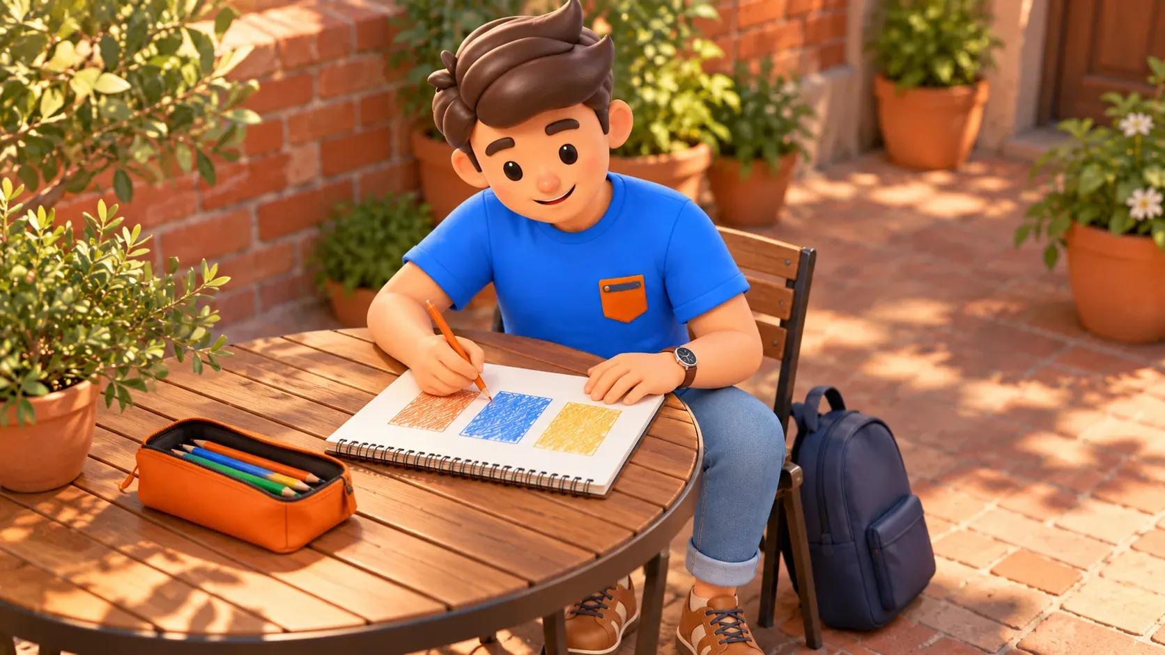 Viajero haciendo un estudio de color en su propio cuaderno