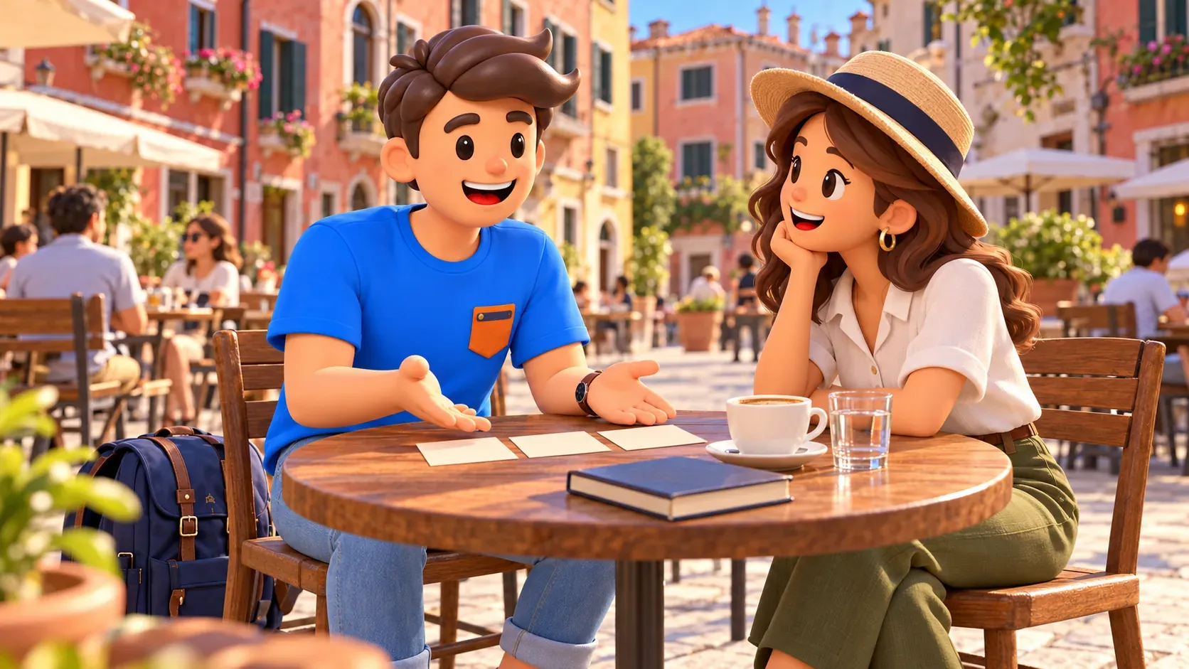 Symbolische Illustration eines Gesprächs über den Spaziergang bei einem Kaffee
