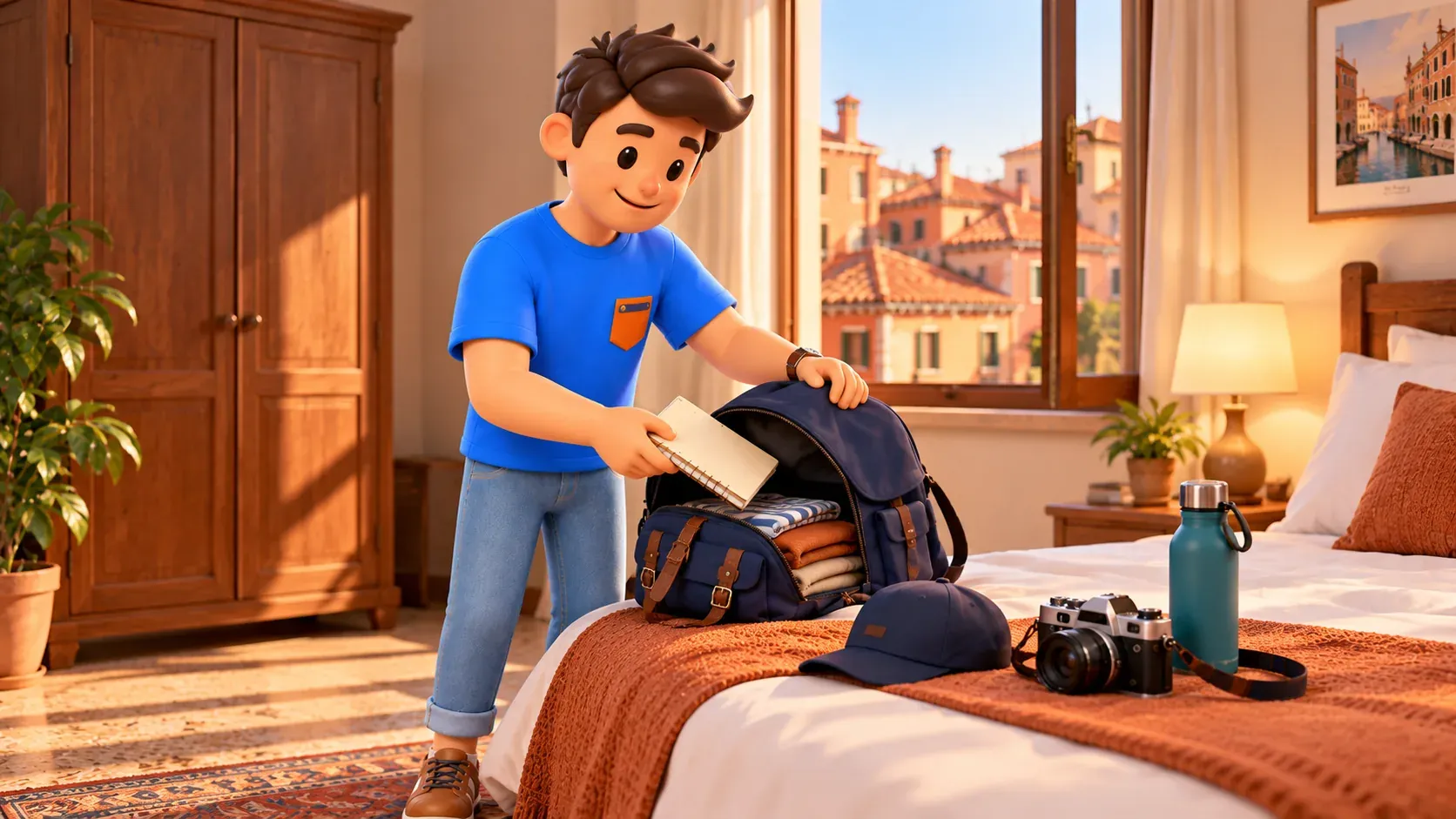 Symbolische Illustration des Packens des eigenen Rucksacks für den nächsten Spaziergang