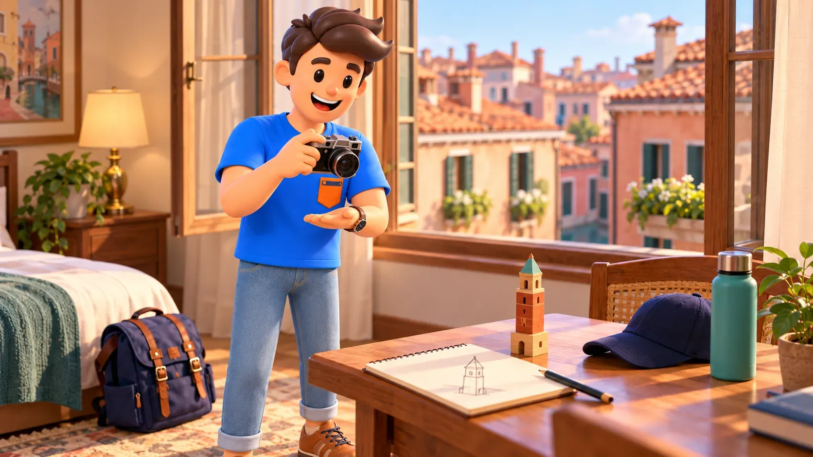 Ilustración conceptual de exploración de perspectiva con una maqueta propia de torre