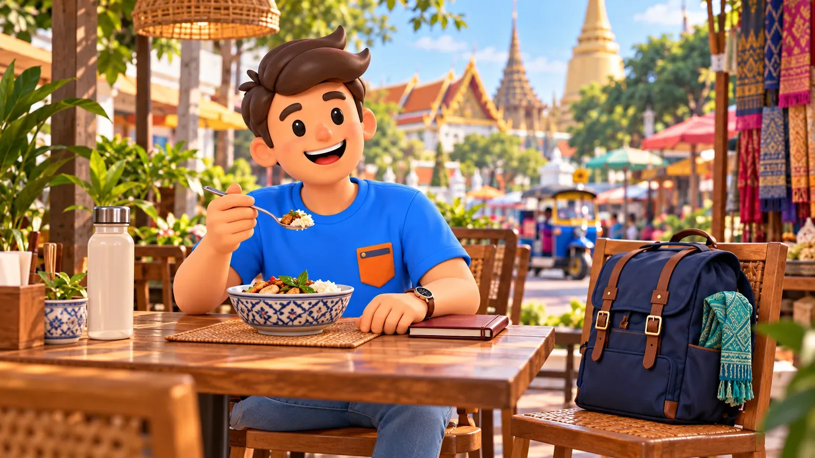 Traveller having lunch during a break between museums
