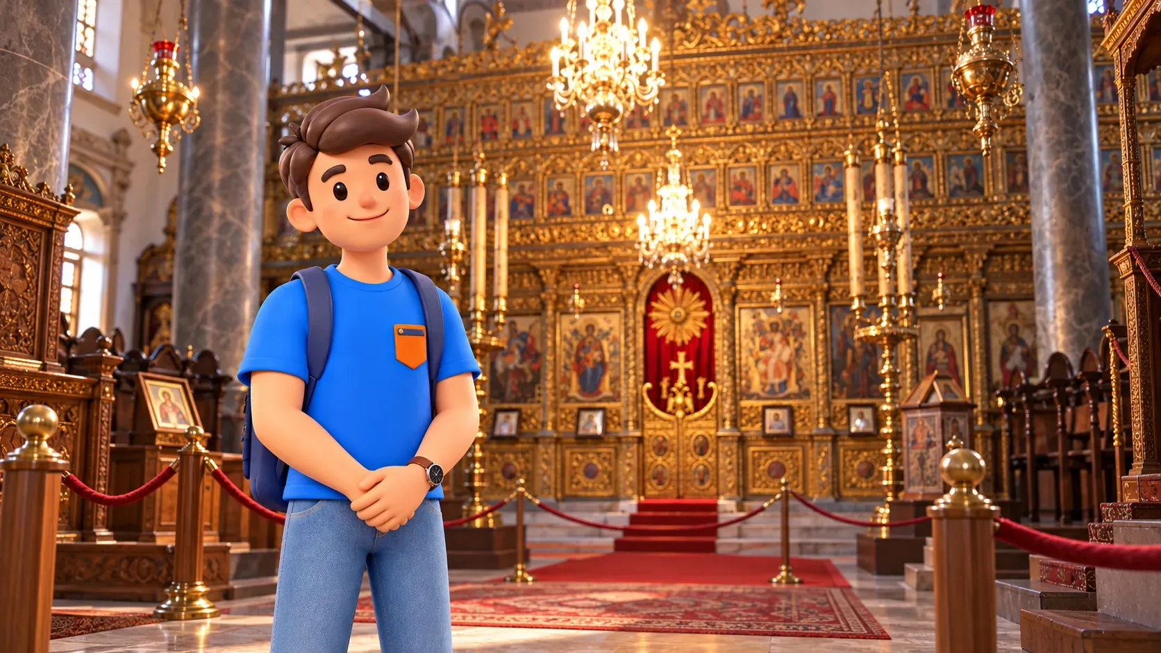 El personaje de RoadMe en la zona de visitantes de San Jorge