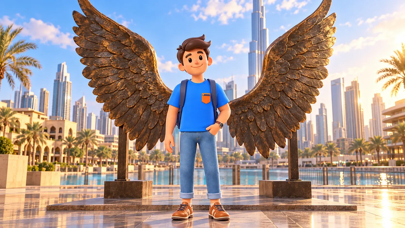 Viajero entre las alas de bronce Wings of Mexico en Burj Plaza