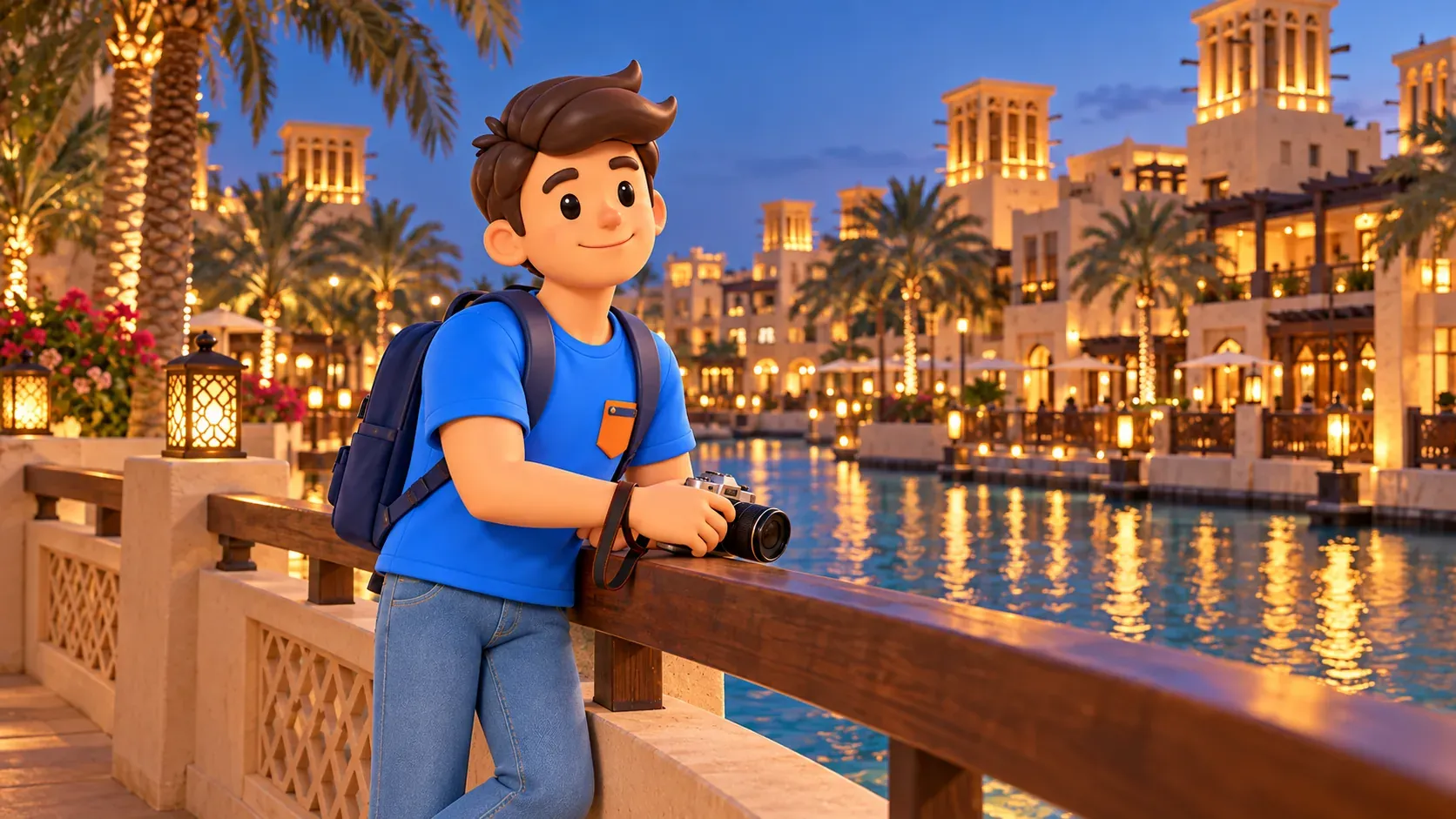 Voyageur regardant calmement les reflets du soir dans le canal