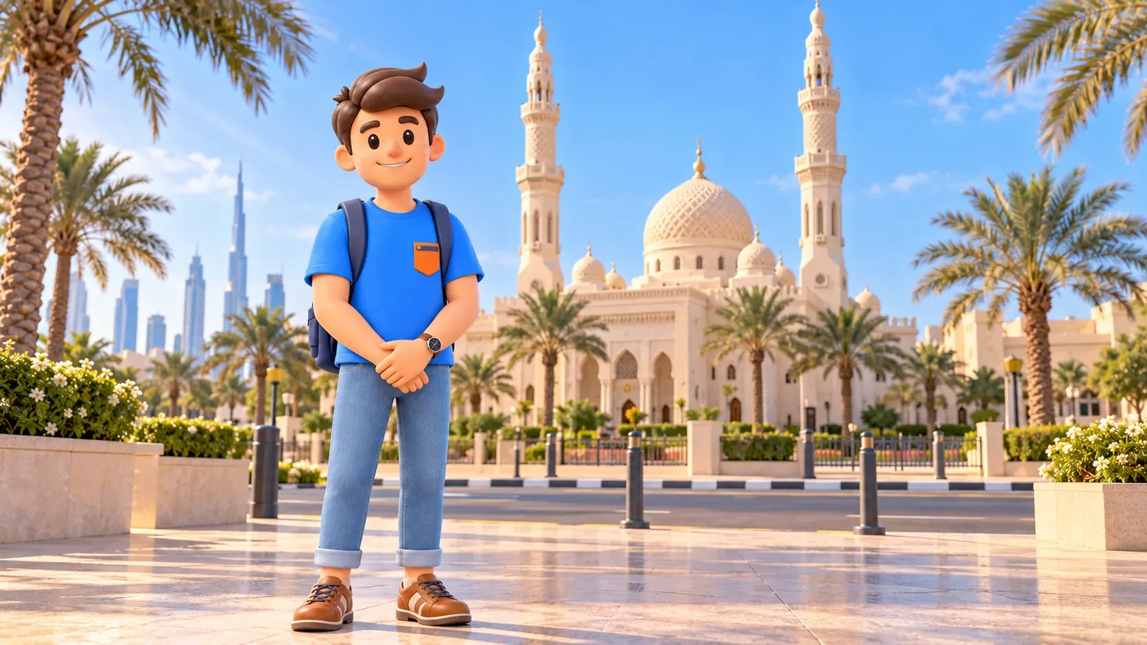 Voyageur observant la mosquée de Jumeirah depuis l’extérieur