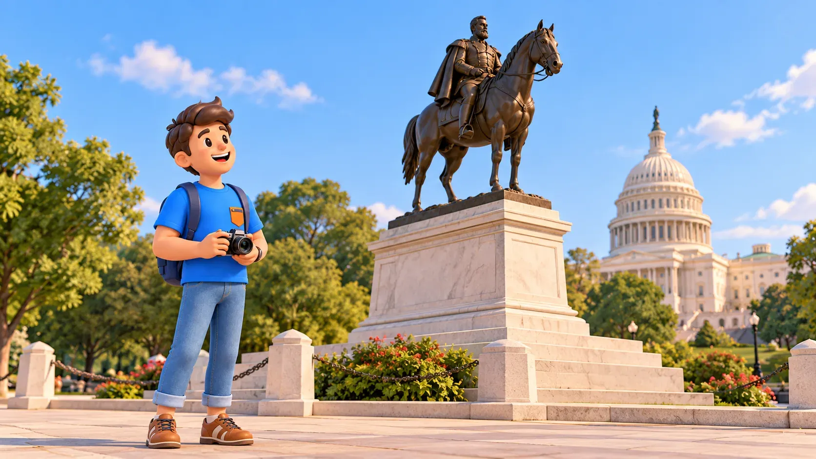 Ilustración: Viajero contemplando el memorial de Ulysses S. Grant.
