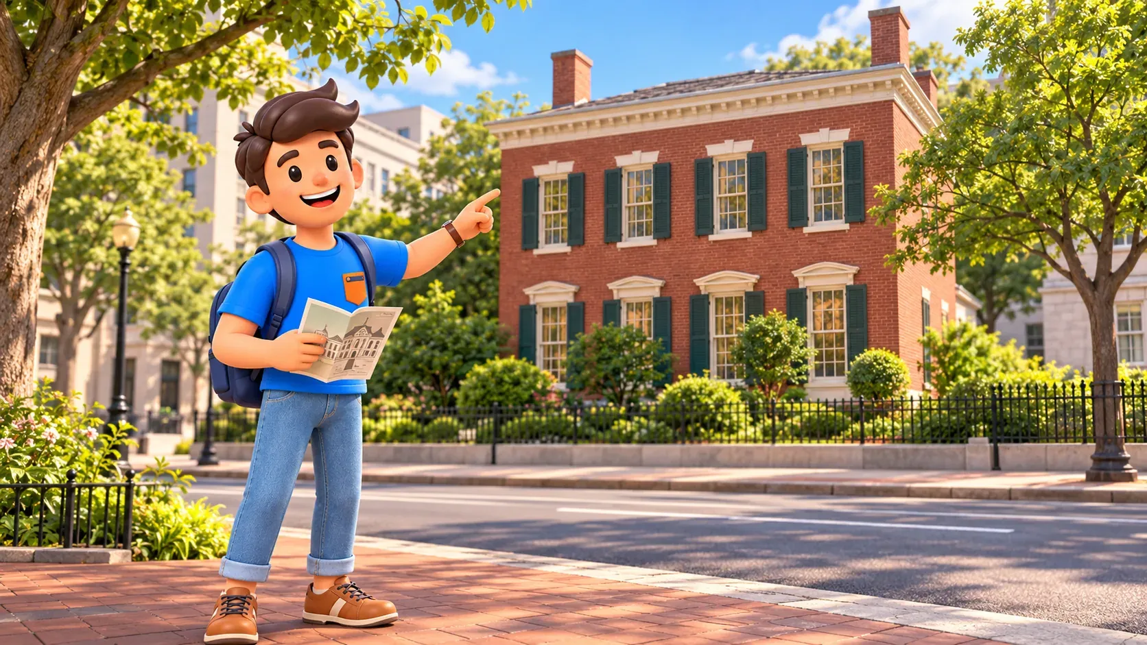 Illustration: Traveller looking at the exterior of Decatur House.