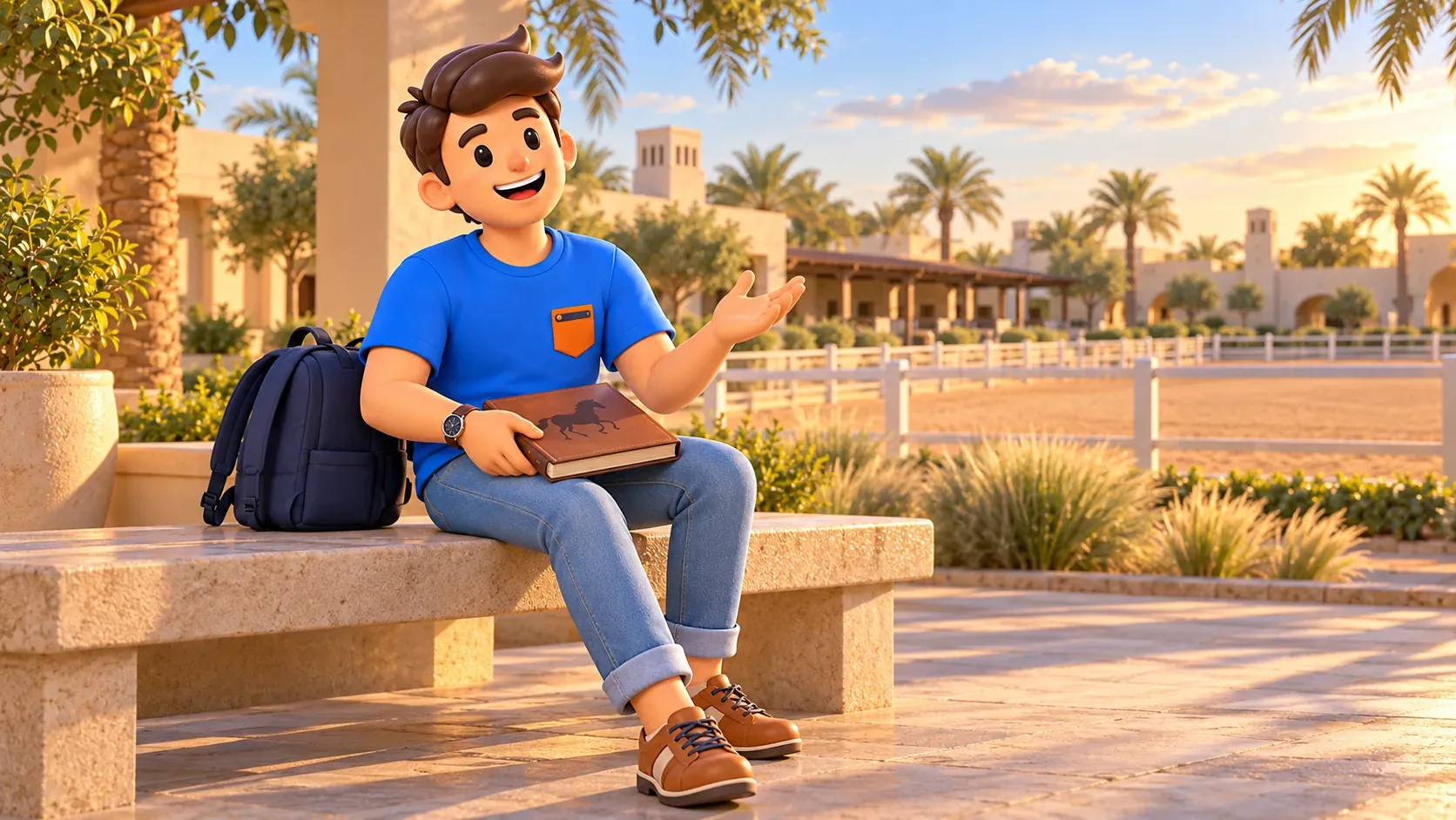 Une pause avec un livre après une découverte de la culture équestre à Jubail
