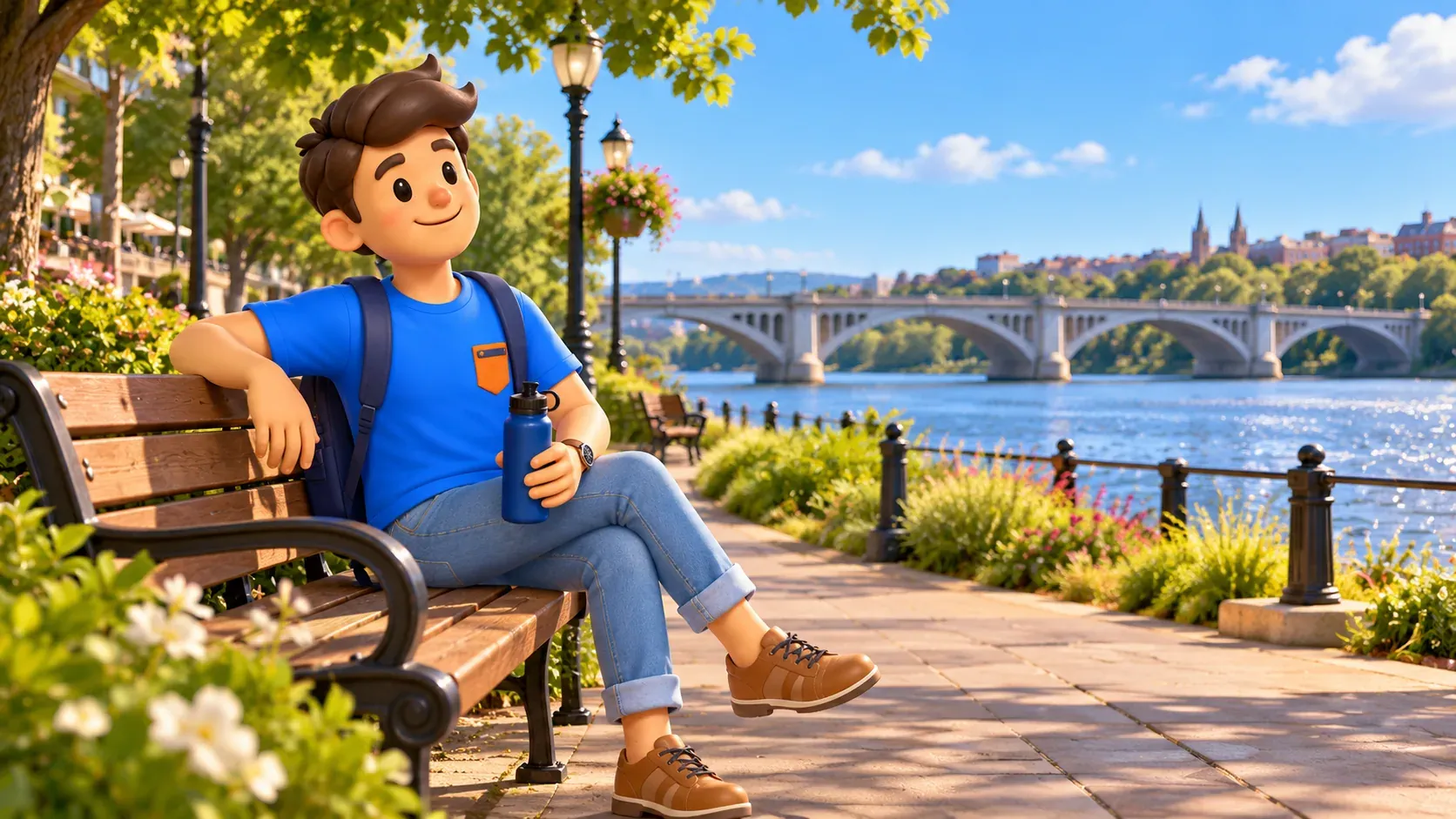 Ilustración: Viajero descansando junto al Potomac en Georgetown.