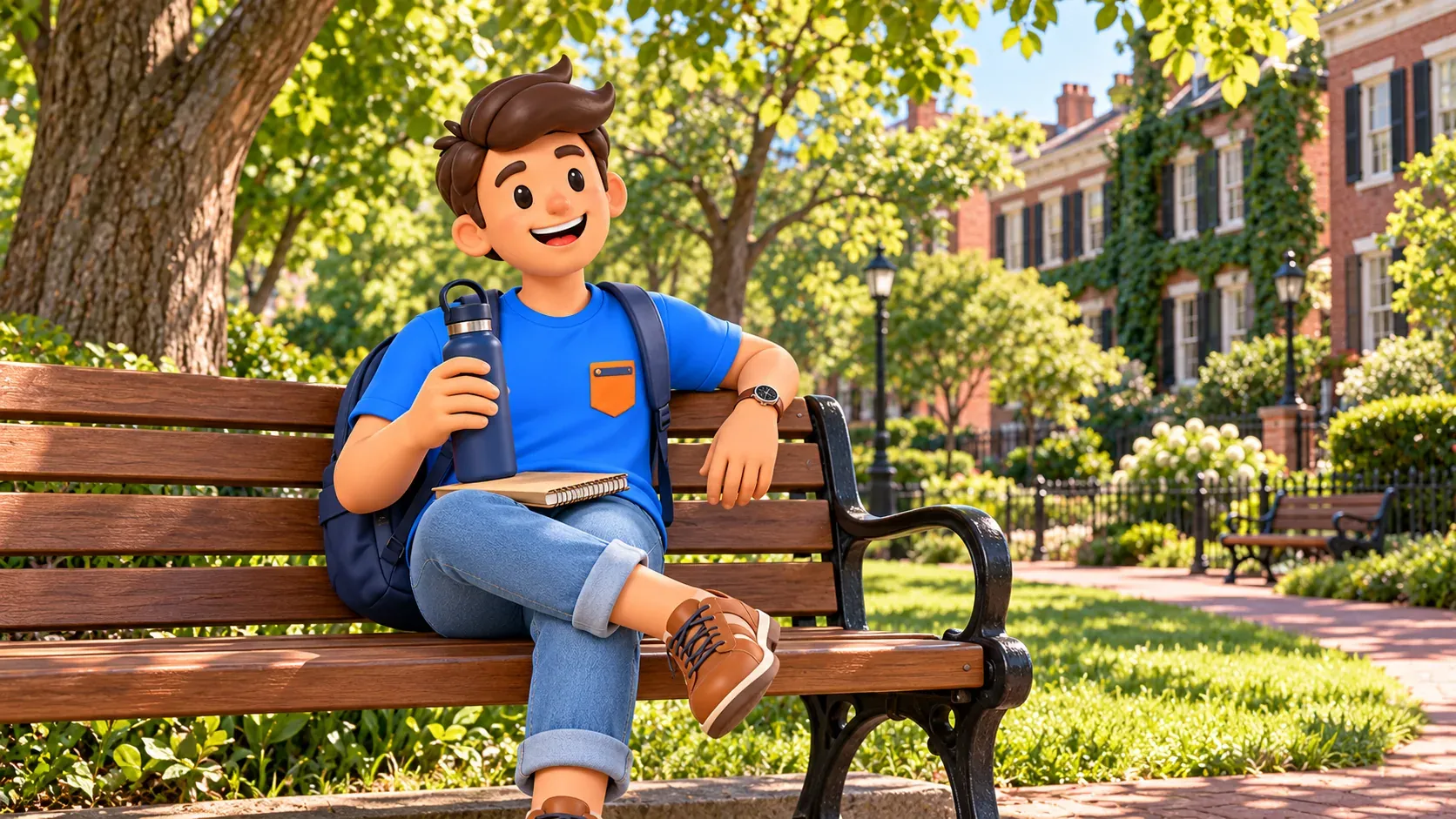 Illustration : Voyageur se reposant sur un banc à Montrose Park.