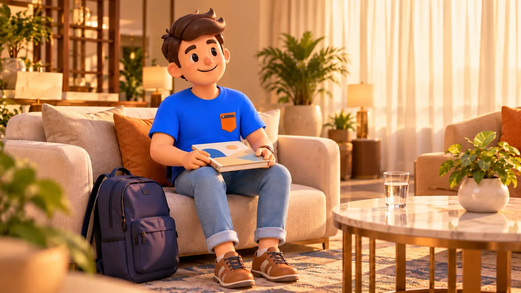 Die Figur ruht sich nach einem Familientag mit einem geschlossenen Buch aus