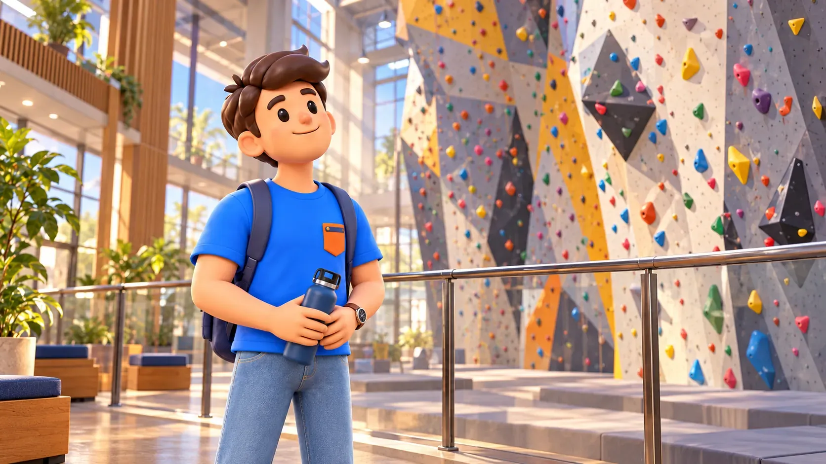 A traveller looking at tall walls before choosing a climbing session