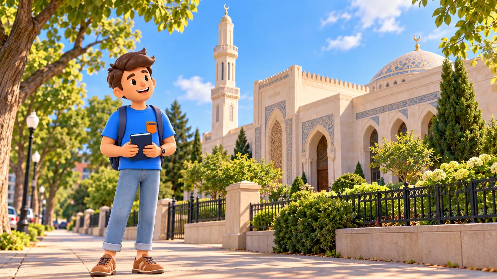 Illustration : Voyageur devant le Centre islamique de Washington.