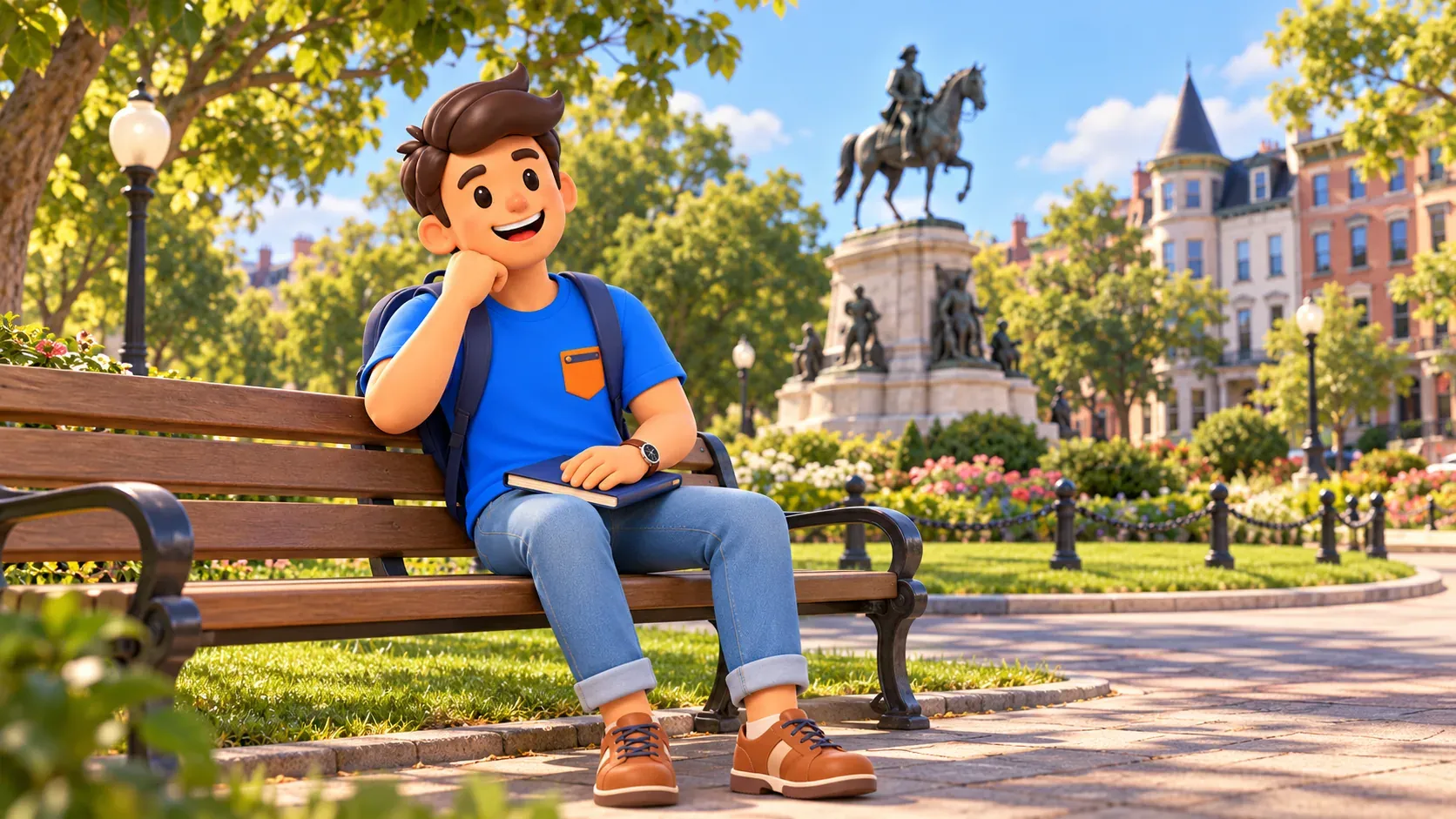 Illustration: a traveller resting at Logan Circle.
