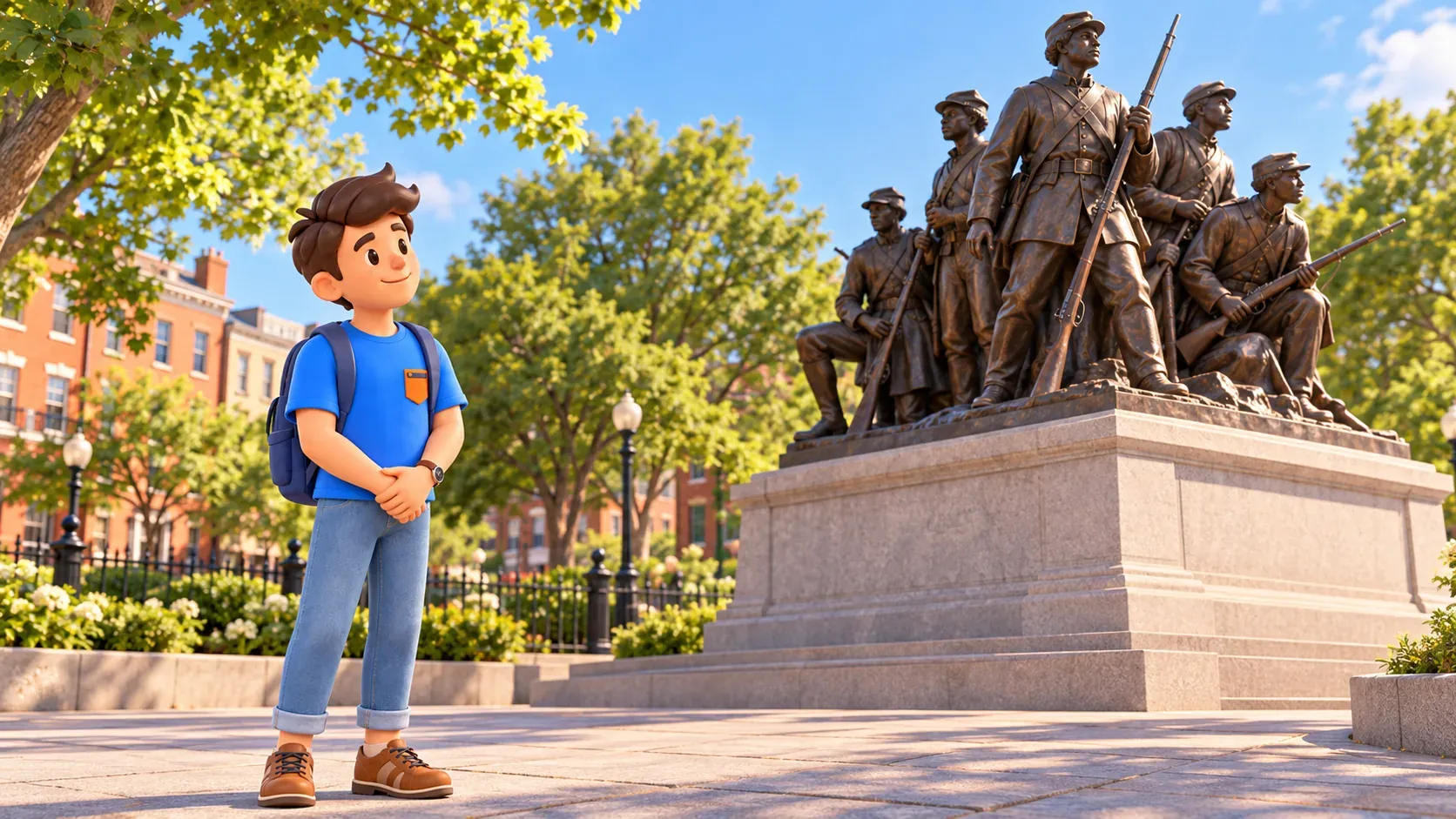 Illustration: a traveller at the African American Civil War Memorial.