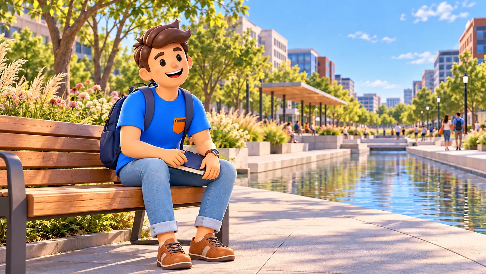 Illustration: a traveller resting in Canal Park.