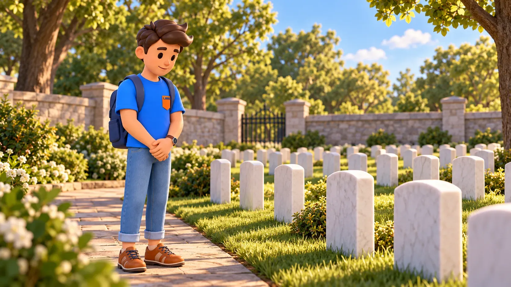 Illustration : Le voyageur sur une allée calme du cimetière de Battleground
