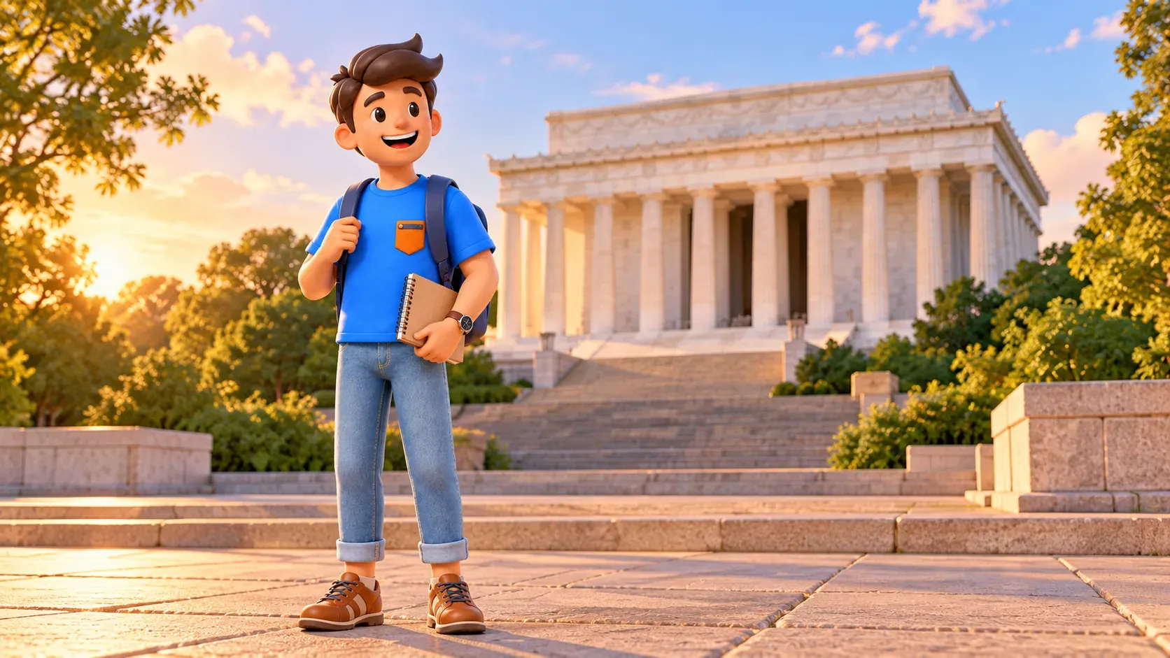 Illustration: Finishing a walk beside the Lincoln Memorial