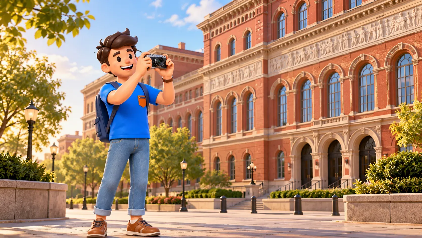 Ilustración: El viajero observa la fachada del Museo de la Construcción