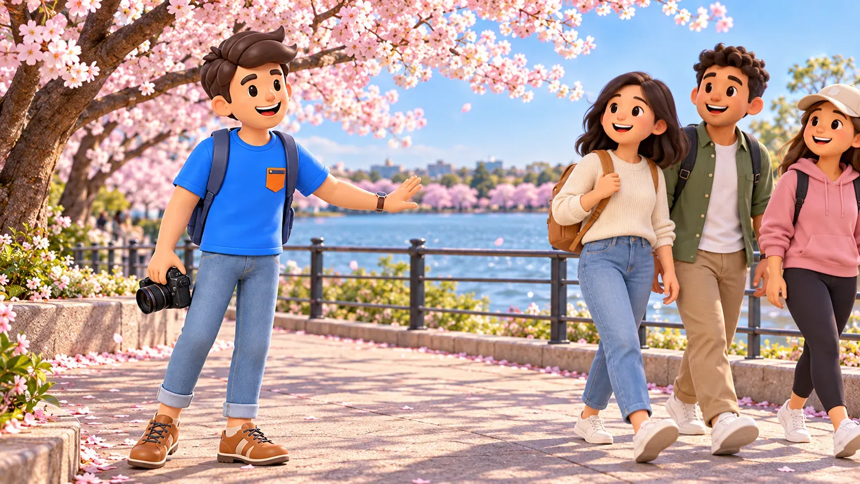 Illustration: Sharing a spring walking path with other visitors