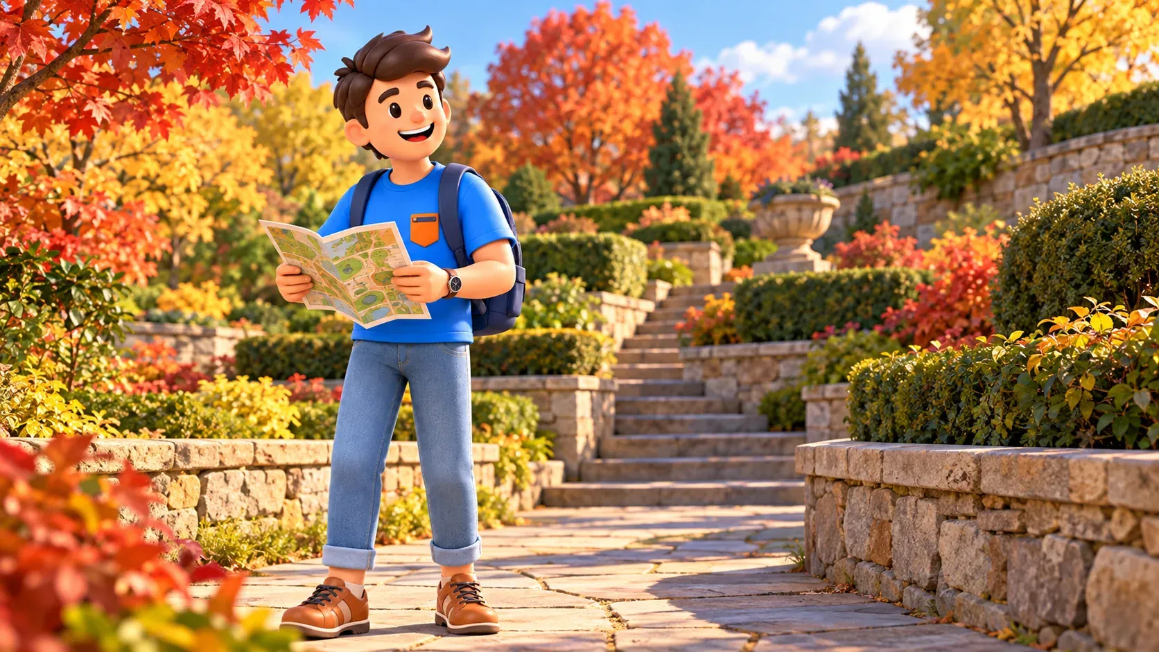 Ilustración: Observar un jardín en terrazas en otoño
