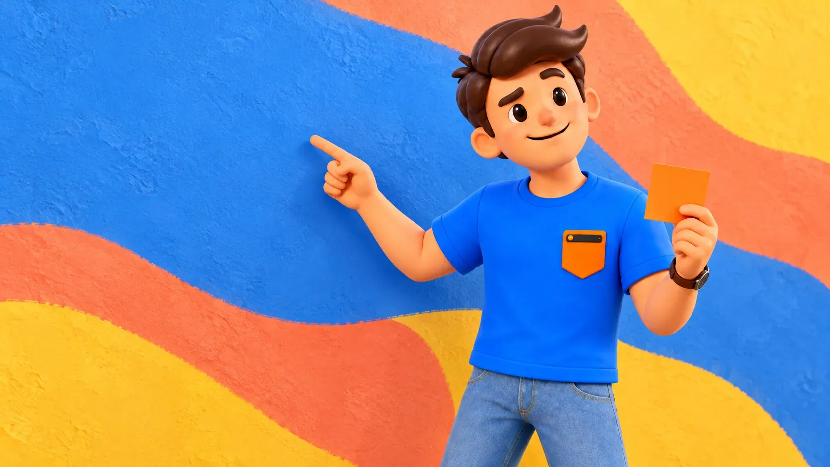 Le voyageur avec une carte orange montre des bandes colorées imaginées, sans reproduction de la fresque de Haring.