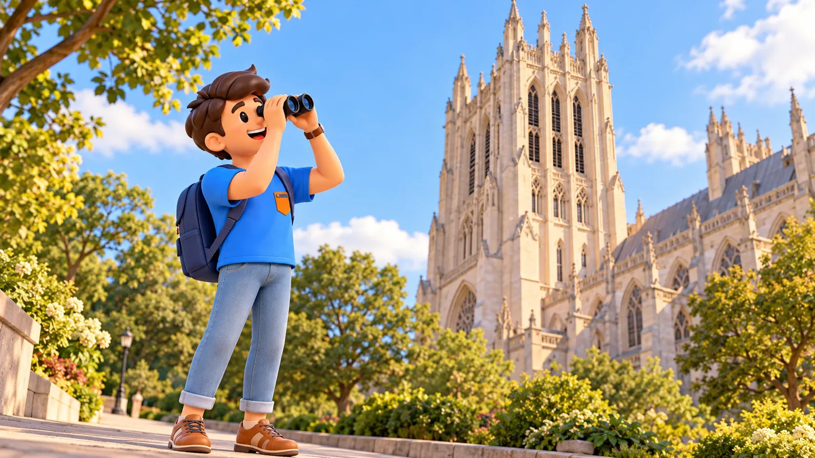 Illustration: Looking for stone details high on a cathedral tower