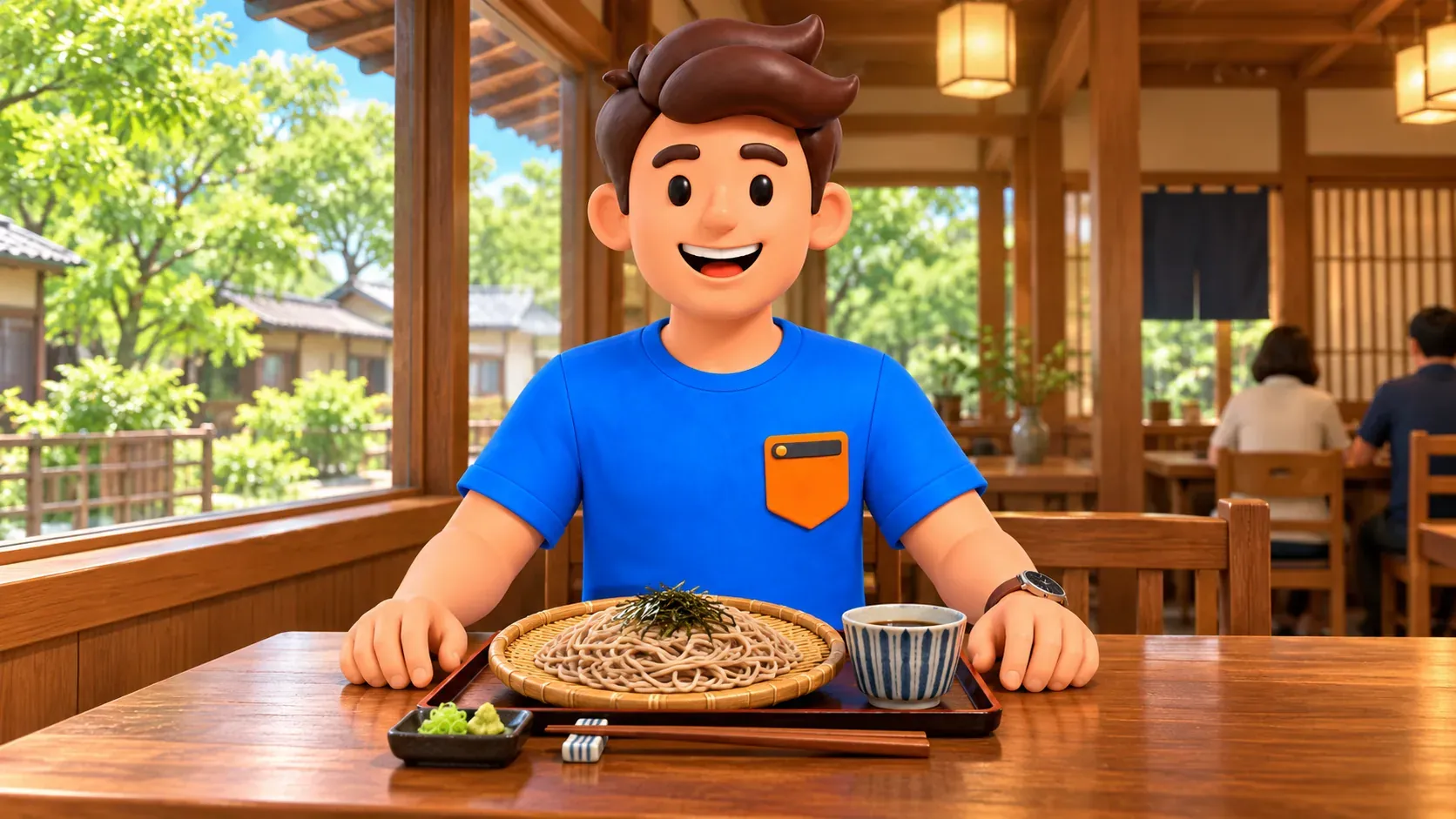 Reisender beim Soba-Mittagessen.