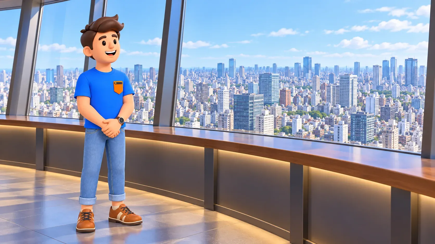 Symbolischer künftiger Stadtblick aus einer Aussichtslounge nach bestätigter Öffnung.