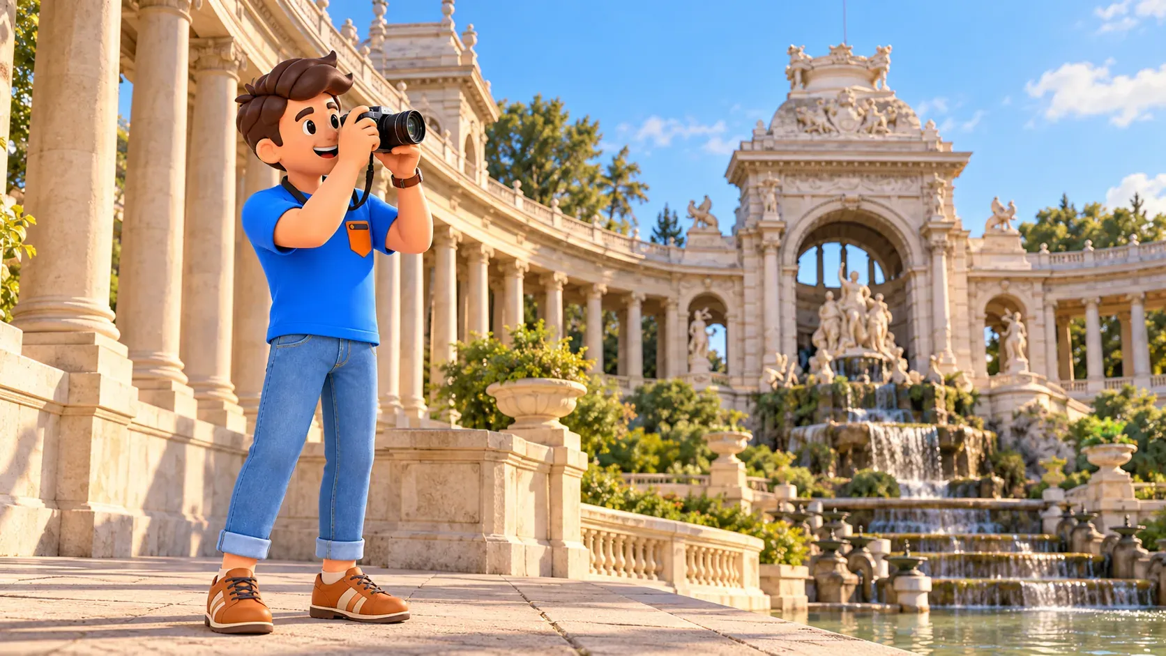 Viajero ilustrado fotografía una columnata de Longchamp recreada a partir de una foto