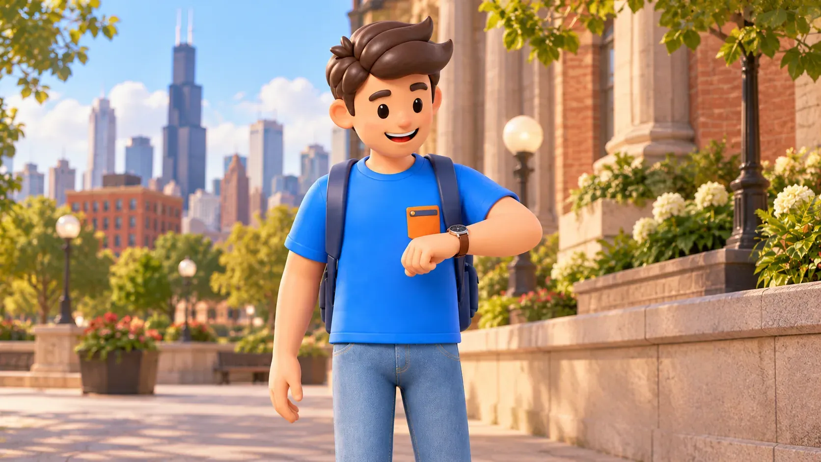 Traveller calmly checking a wristwatch