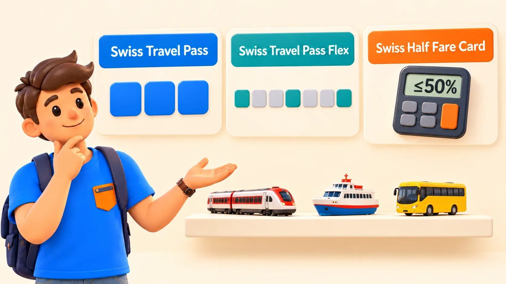 Swiss Travel Pass, Flex et Half Fare Card : jours consécutifs, jours choisis et réduction jusqu’à 50 pour cent