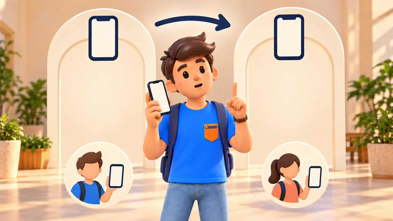 Conceptual diagram: same device at entry and exit, with a separate payment medium for each traveller