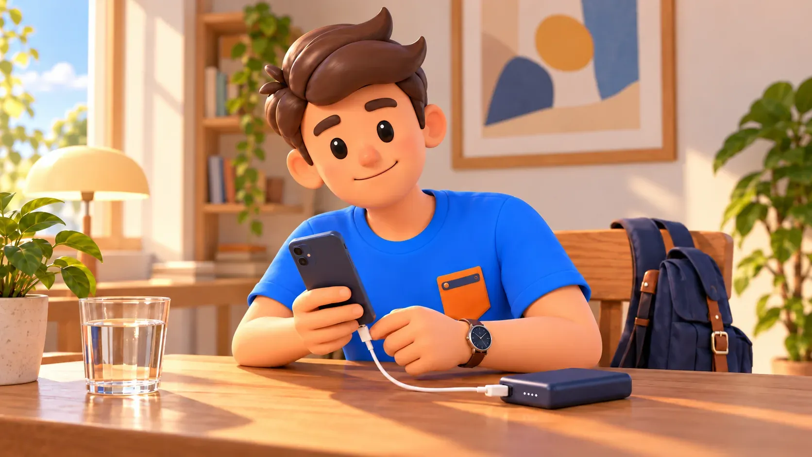 Voyageur rechargeant son téléphone avant les visites