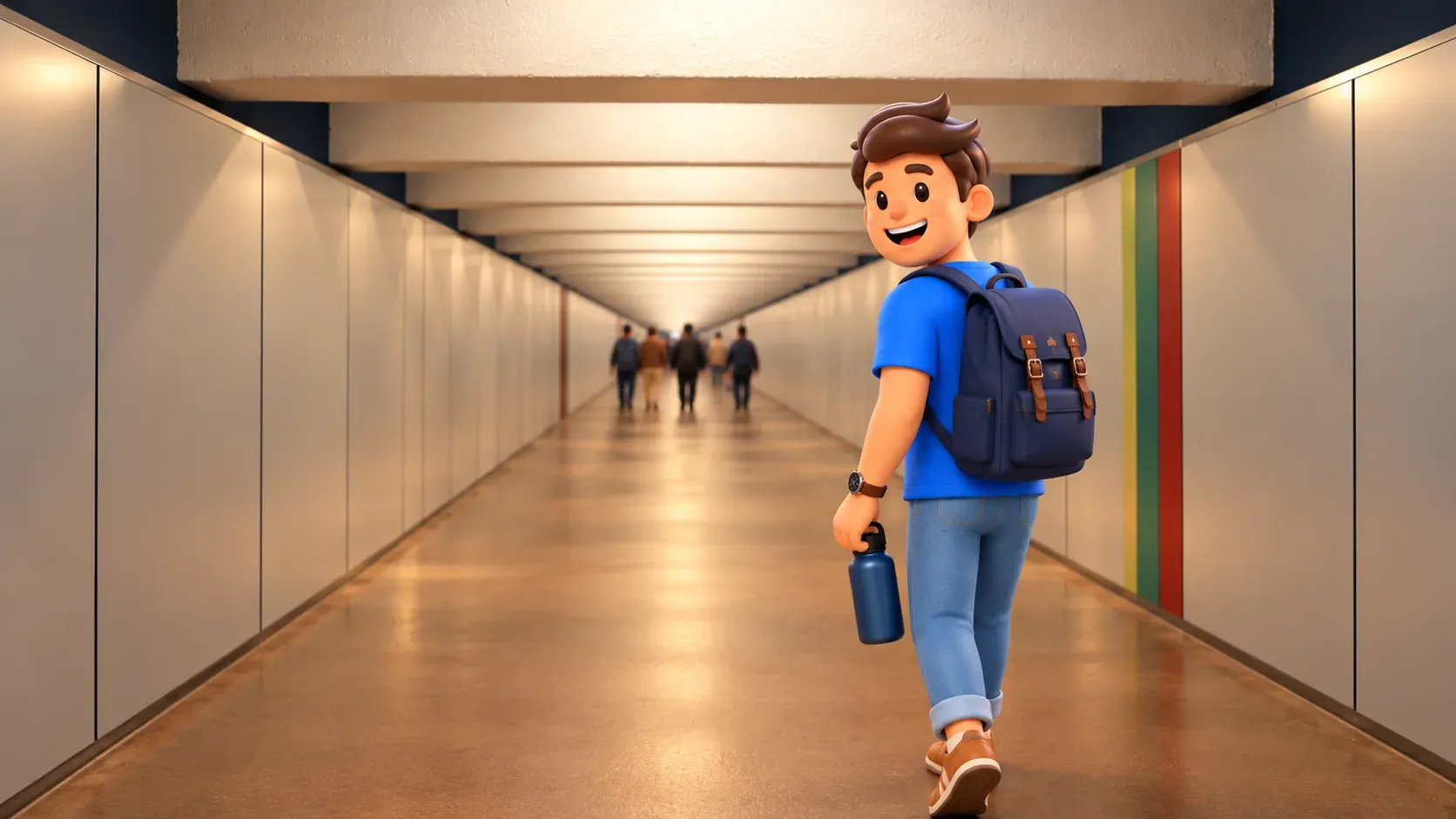 Figur in einem nach Originalfoto gezeichneten Verbindungsgang der Metro Barcelona