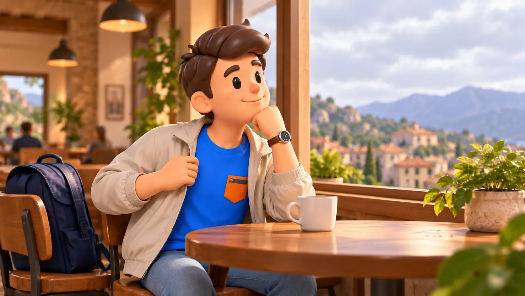 A quiet cafe break wearing an extra light jacket