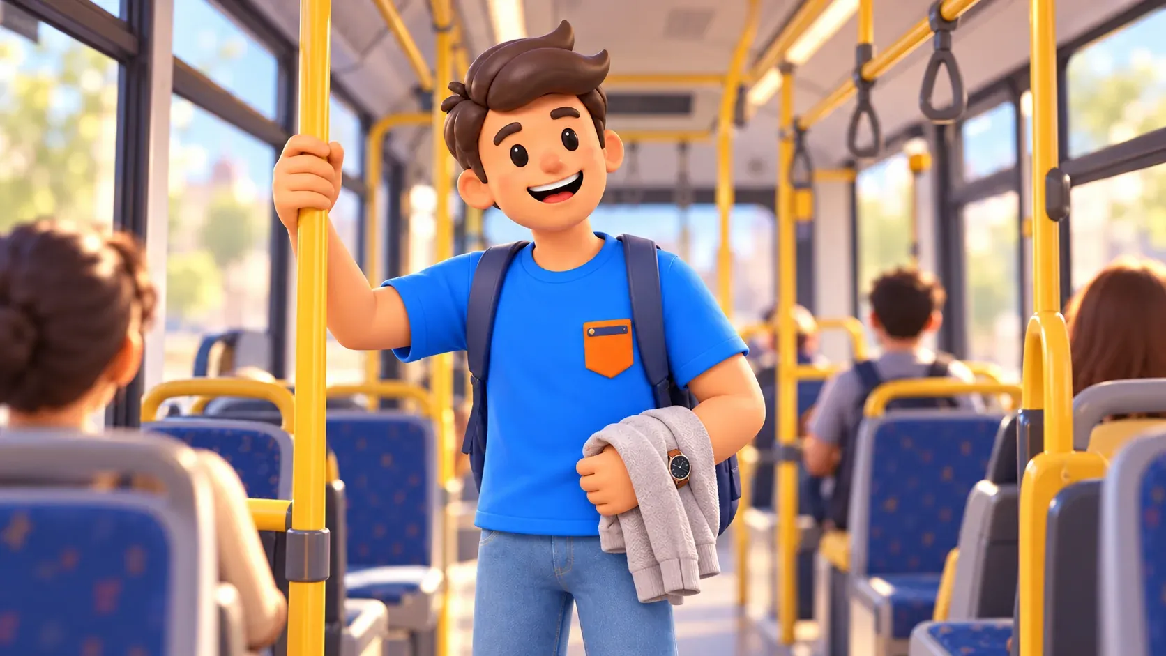 Traveller holding a handrail in a generic city bus