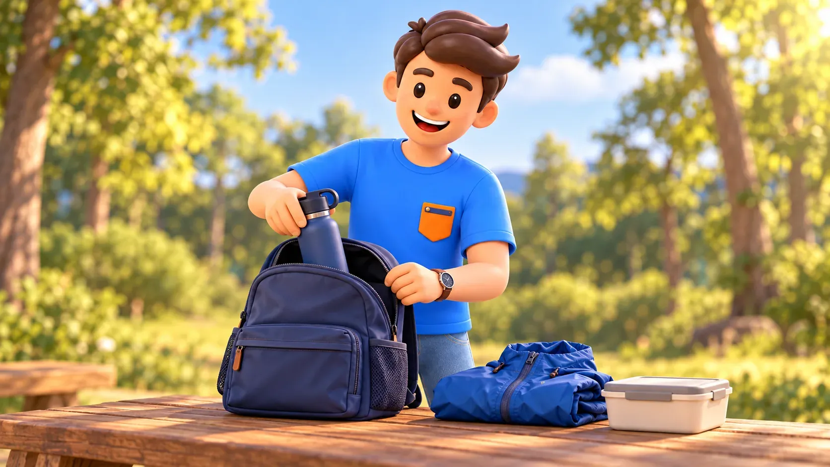 Preparación de agua y equipo para una salida de día