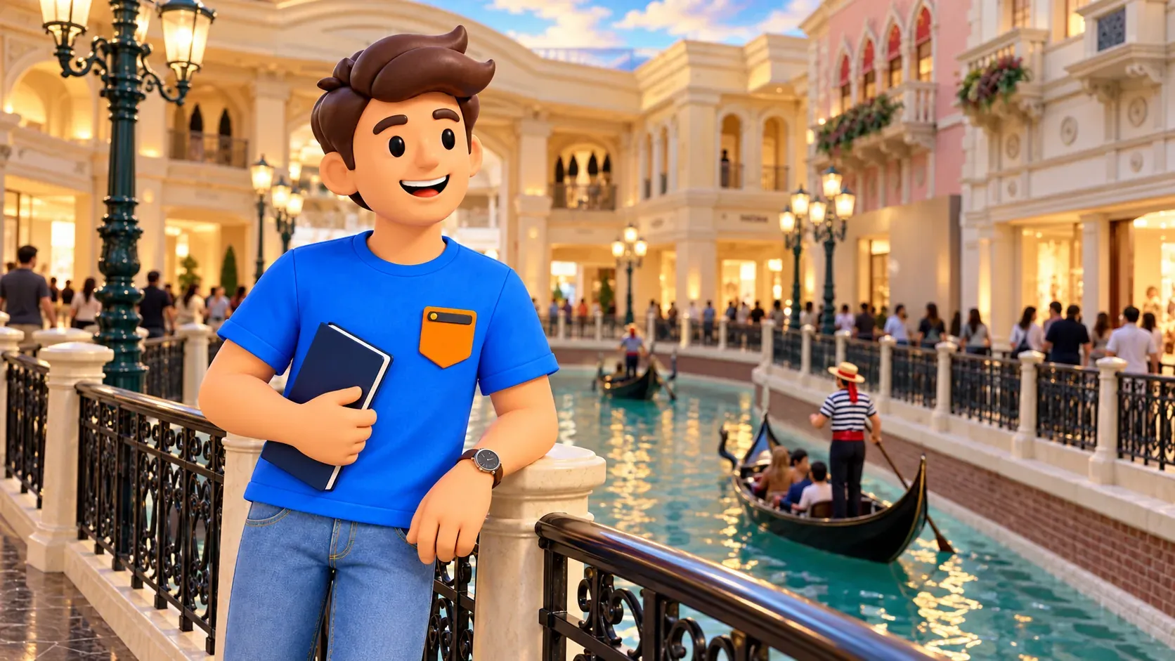 Художественная интерпретация спокойной прогулки у крытого канала The Venetian