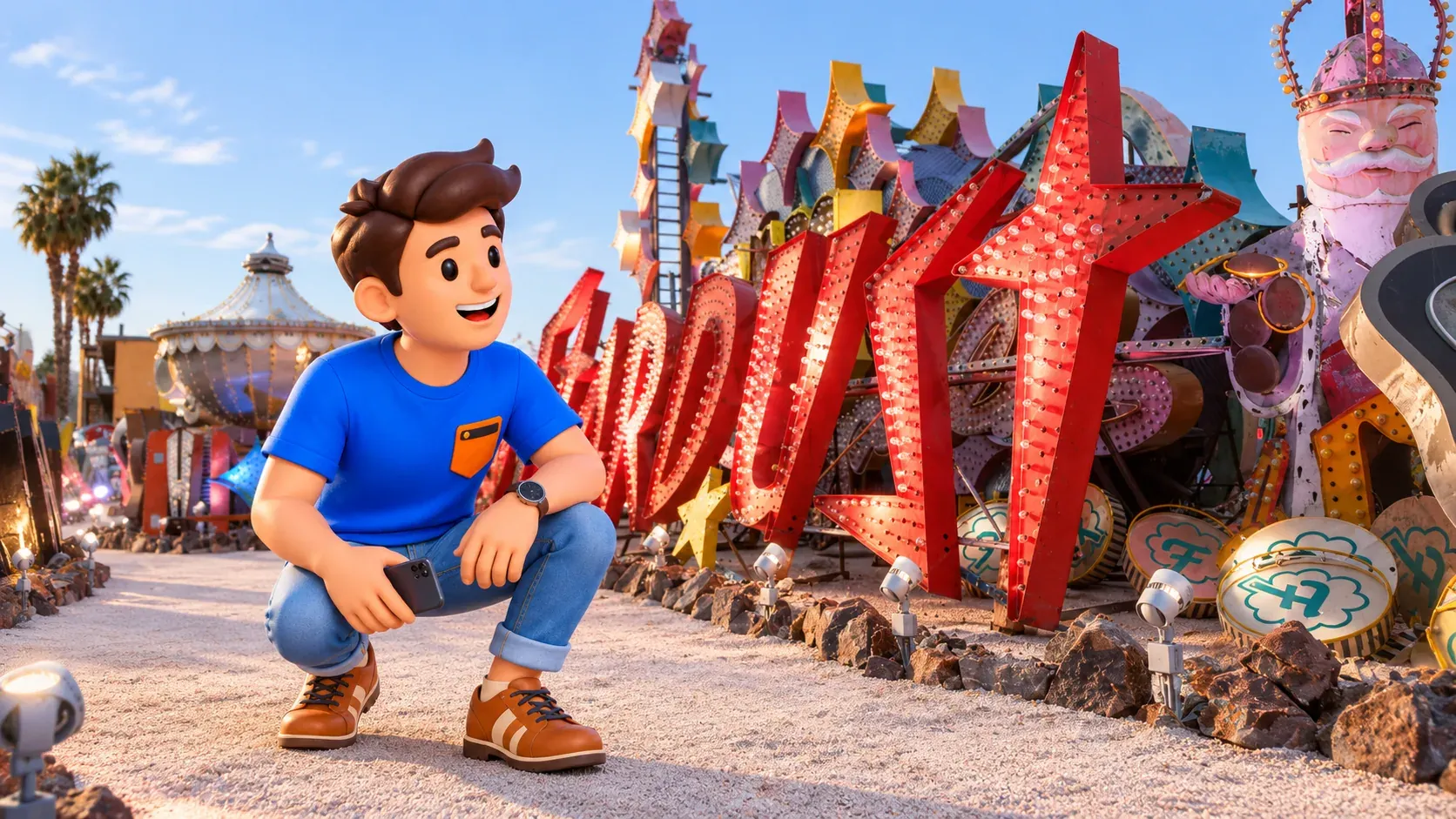 Artistic interpretation of looking at historic Neon Museum signs