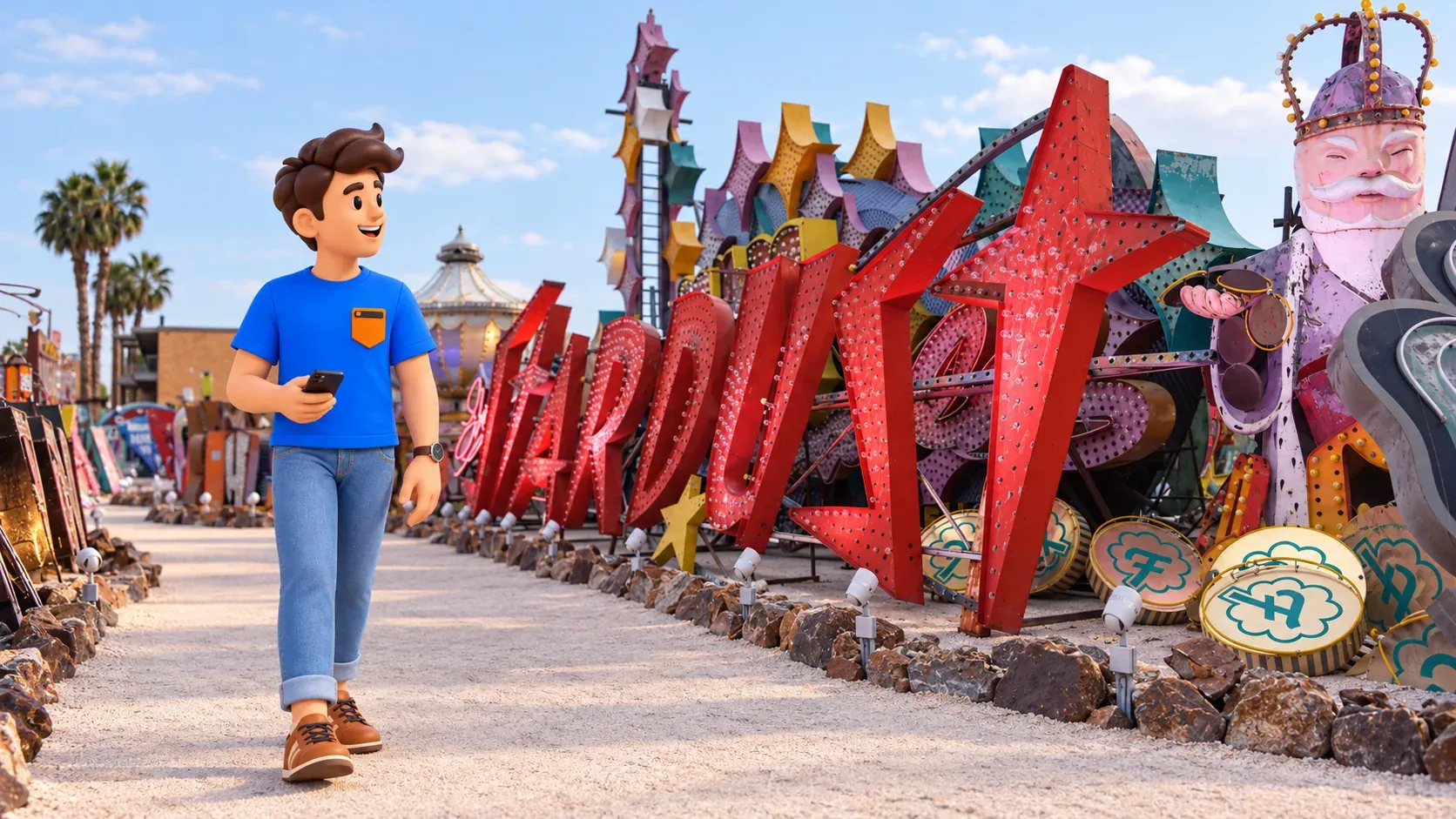 Artistic interpretation of preserved historic signs at The Neon Museum